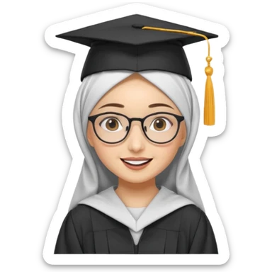 hijabi girl wearing glasses and a graduation cap, cheerful expression sticker