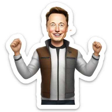 elon musk celebrate victory with rockets in the background sticker