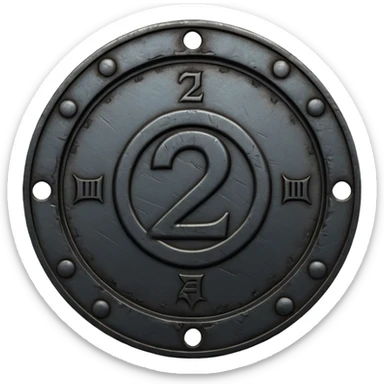 Minimal emoji, gothic metal coin made of black steel, engraved number 2 at the center, ancient industrial aesthetic, worn metal texture, no glow, no neon, flat emoji design, centered, transparent background sticker