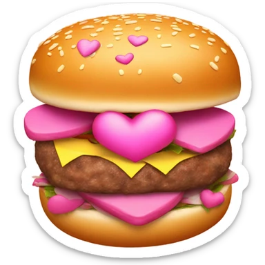 Burger with pink hearts around it  sticker