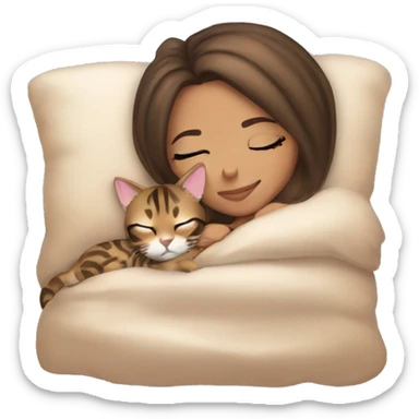 light skin brunette girl sleeping with bengal cat sticker