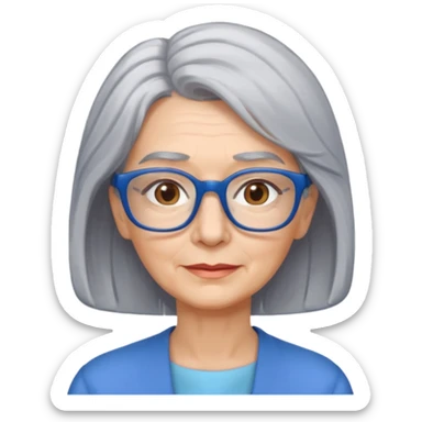 Older woman, shoulder length gray hair blue rectangular glasses  sticker
