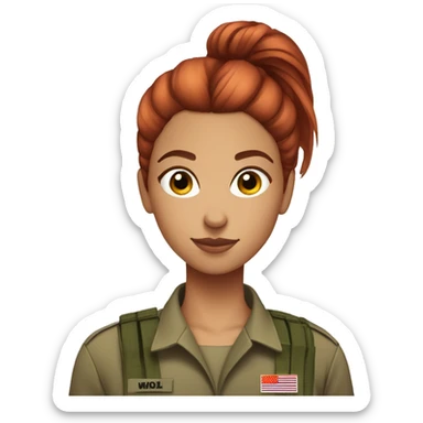 red straight hair bun pretty brown eyes soldier girl sticker