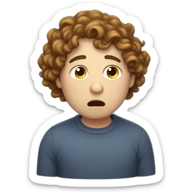 pale plump man with curly brown hair,crying, visible tears sticker