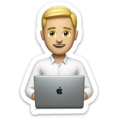 a white man with macbook sticker
