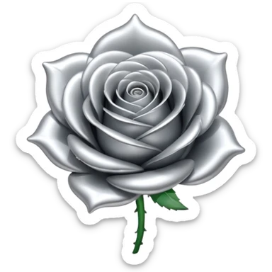 A rose emoji made of liquid silver metal, smooth metallic petals, reflective chrome surface, soft gradients, elegant shape, minimalistic iOS emoji style, centered, clean white background, realistic highlights, no text sticker