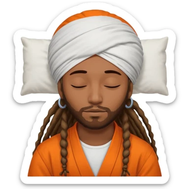 Brownskin man with long dreadlocks add a white turban on his head orange shirt sleeping with zzz above his head sticker
