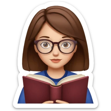 Girl with brown hair with glasses reading a book  sticker