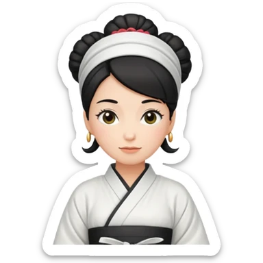 middle age mom with black bun wearing white home kimono and white apron sticker