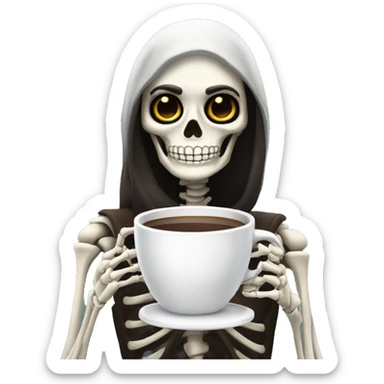 brunette skeleton holding coffee sticker