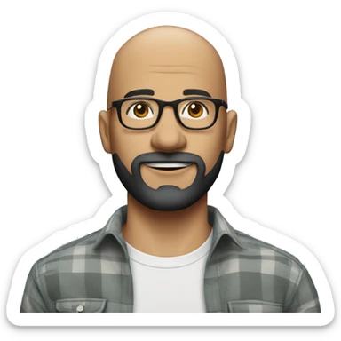 genterate emoji of m pettern bald men with specs and trimmed beard round neck emrald color shirt sticker