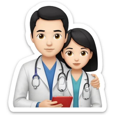 doctor black hair with a kid with casual clothes sticker