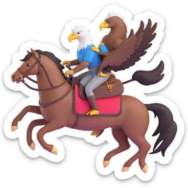 an eagle riding a stallion, simple and expressive sticker