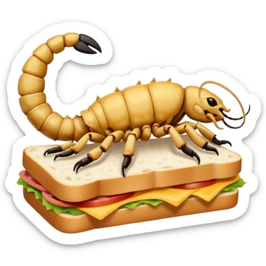 MAKE A SCORPION ON TOP OF A EHITE FLUFFY CLOUD THAT IS HOLDING A SANDWICH IN ITS CLAW AND LOOKING LIKE ITS EATING IT sticker