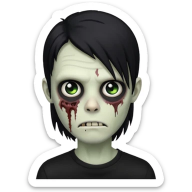 Zombie boy with emo black long hair and black shirt sticker