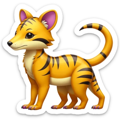 Colorful tropical exotic shiny beautiful fantasy-Thylacine-Vernid-Cacomistle-Oncilla-animal-Fakémon-hybrid-fursona (full body) sticker