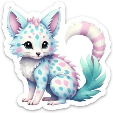 Feral Rare Fantasy cute pastel tropical Vernid-Trico-species by LiLaiRa, random markings, tufted tail, tufted ears, full body sticker