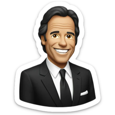 Julio Iglesias smiling wearing a black suit sticker
