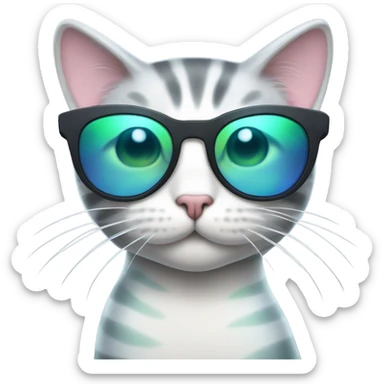 White and gray tabby cat with a tail of a merman and wearing sunglasses sticker