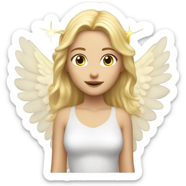 Caucasian blonde girl with big wings & halo over her head sticker