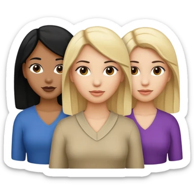 3 women emojis, Caucasian woman with blonde hair, Brown skin woman with black hair, Caucasian women with black hair sticker