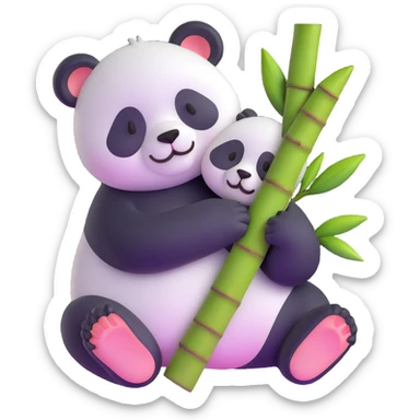 adorable sleeping baby panda hugging bamboo sticker