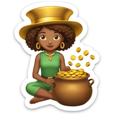 black woman sitting on a pot of gold sticker