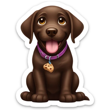Chocolate lab puppy celebrating success with treat sticker
