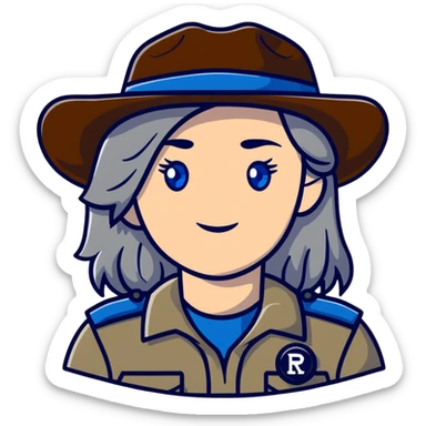white woman park ranger with blue eyes and brown and gray hair sticker