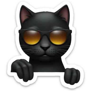 Black Cat with sunglasses  and his forger is up with just his head and his finger visible sticker