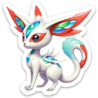 Shiny Colorful Futuristic Oriental Painted Asian Vernid-Trico-Meloetta-Latias-Koraidon-Peppercat-Protogen-Pokémon-Digimon-Fakémon-fusion-hybrid-creature sticker