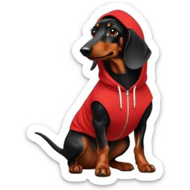 Black dachshund in red hoodie sticker