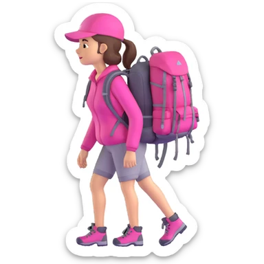 woman wearing pink clothes with hiking backpack sticker