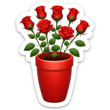 Scarlet red ceramic pot, tall and cylindrical, with red roses. sticker