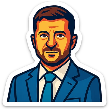 portrait of Vladimir Zelensky in a business suit, vibrant toon style, no background sticker