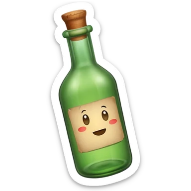 green old  glass bottle with a rolled  paper message inside like in movie  sticker