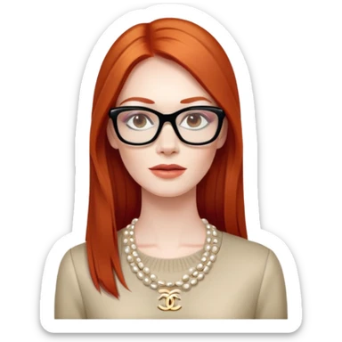 Red head long straight hair pale skin Chanel wearing glasses sticker