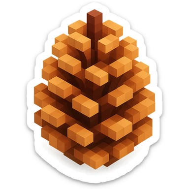 voxel-style pine cone with natural brown tones, slightly open sticker
