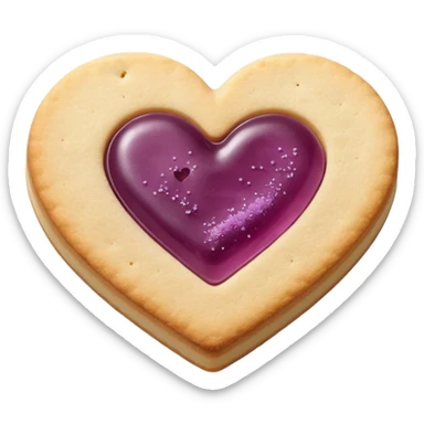 Realistic shortbread cookie in the shape of a heart with mauve jelly middle filling and sprinkled powder sugar on top. sticker