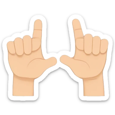 The thumb sticks out from the inside between the index and middle fingers of the fist-shaped hand sticker