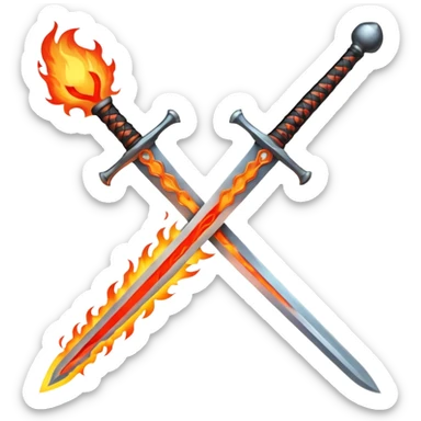 sword on fire crossed sticker