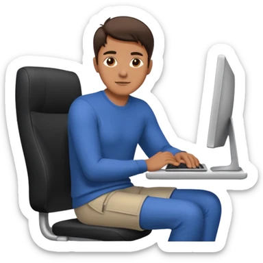 Man with both hands on lap moving view from back Infront of computer 2D  sticker