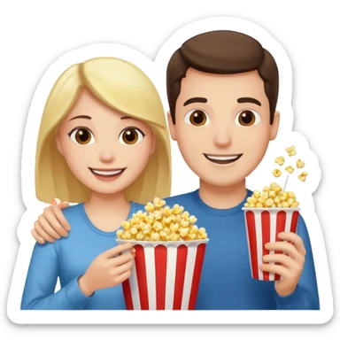 Crea un emoji dove un uomo e una donna mangiano i pop corn e guardano netflix sticker