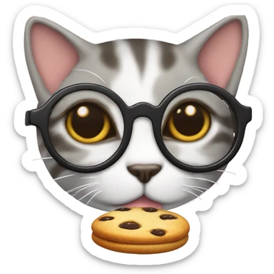 gato con una galleta y lentes sticker