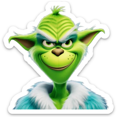 dr seuss's "the grinch" with blue fur doing a smug smile at the camera sticker