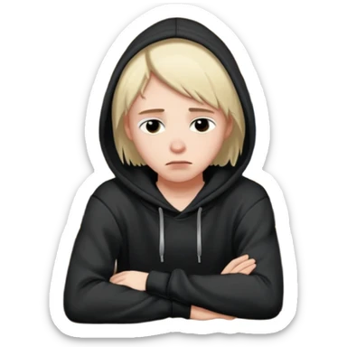 Caucasian in black hoodie sitting sad at bar leaning on arm sticker