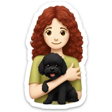 Dark-red-haired girl hugs  her Maltipoo-Black-dog sticker
