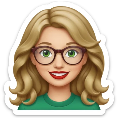 long wavy dark blonde hair woman with green eyes and glasses smiling sticker