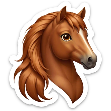 Cinematic Elegant Chestnut Horse Portrait Emoji, Head held high with a serene, graceful gaze, showcasing a magnificent chestnut fur with a radiant shimmer, flowing mane and tail, and luminous amber eyes that exude beauty and grace, Simplified yet majestically refined features, highly detailed, glowing with a soft, ethereal light, high shine, poised and breathtaking, stylized with an air of pure elegance, capturing the essence of a stunning and graceful steed, so beautiful it feels like it could gallop out of the screen with effortless charm! sticker