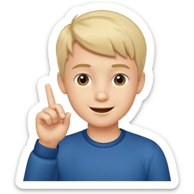 boy raising his finger talking sticker